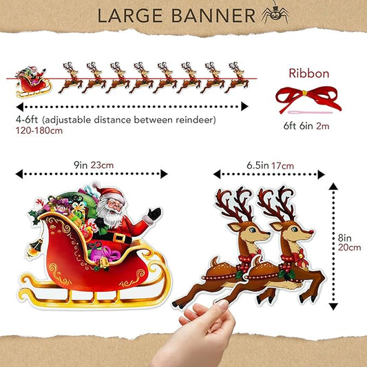 Christmas Bunting - Santa and Reindeer Christmas Banner, Hanging Xmas