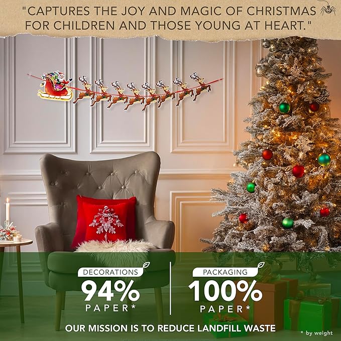 Christmas Bunting - Santa and Reindeer Christmas Banner, Hanging Xmas